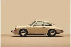 Glasschilderij Vintage Porsche Beige