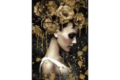 Glasschilderij Vrouw met gouden bloemen 080120-1038